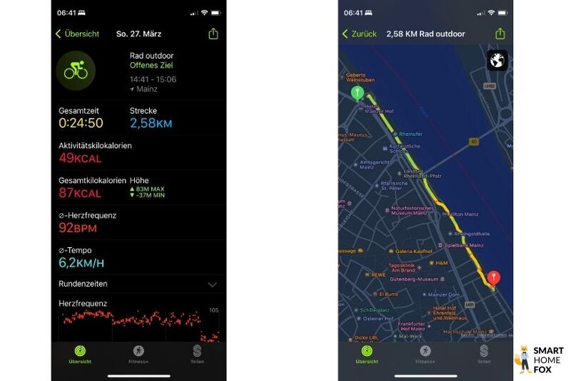 Man sieht die aufgezeichneten Trainingsdaten in der App.